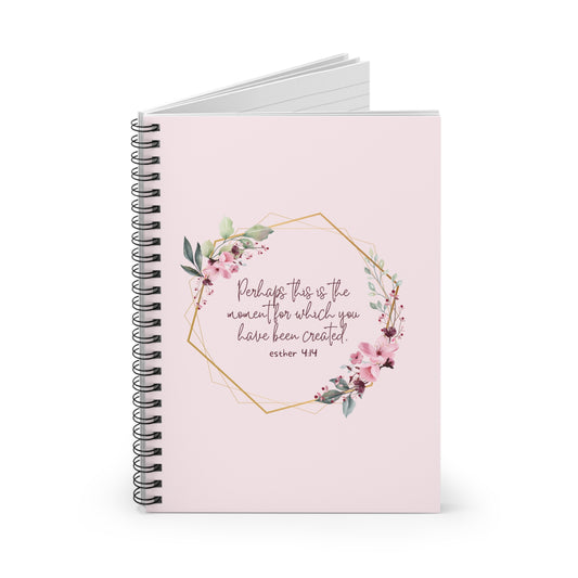 Floral Scripture Spiral Notebook — "Perhaps this is the moment" Ruled Journal